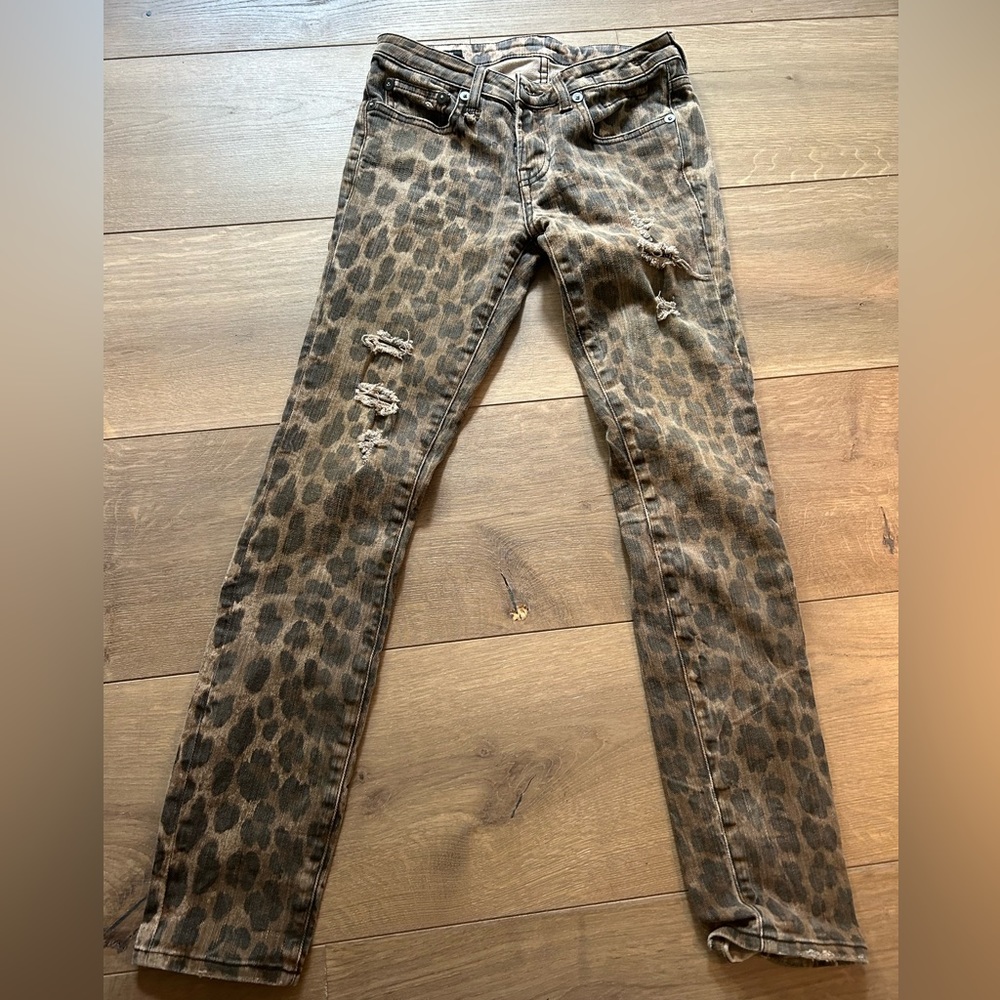 R13 cheetah/leopard print kate skinny distressed jeans. Women’s size 25.